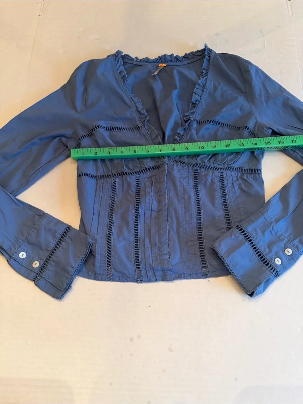 Free People Slate Blue Frankie Long Sleeve Lace-Trim Corset size Small